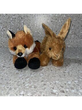 Aurora Bunny and  Fox Small Plush Stuffed Animal Toy Lot Brown Orange Black Crea